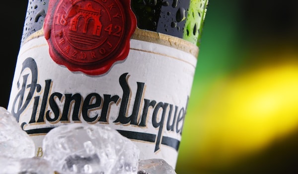 bottle of czech pilsner urqell on ice